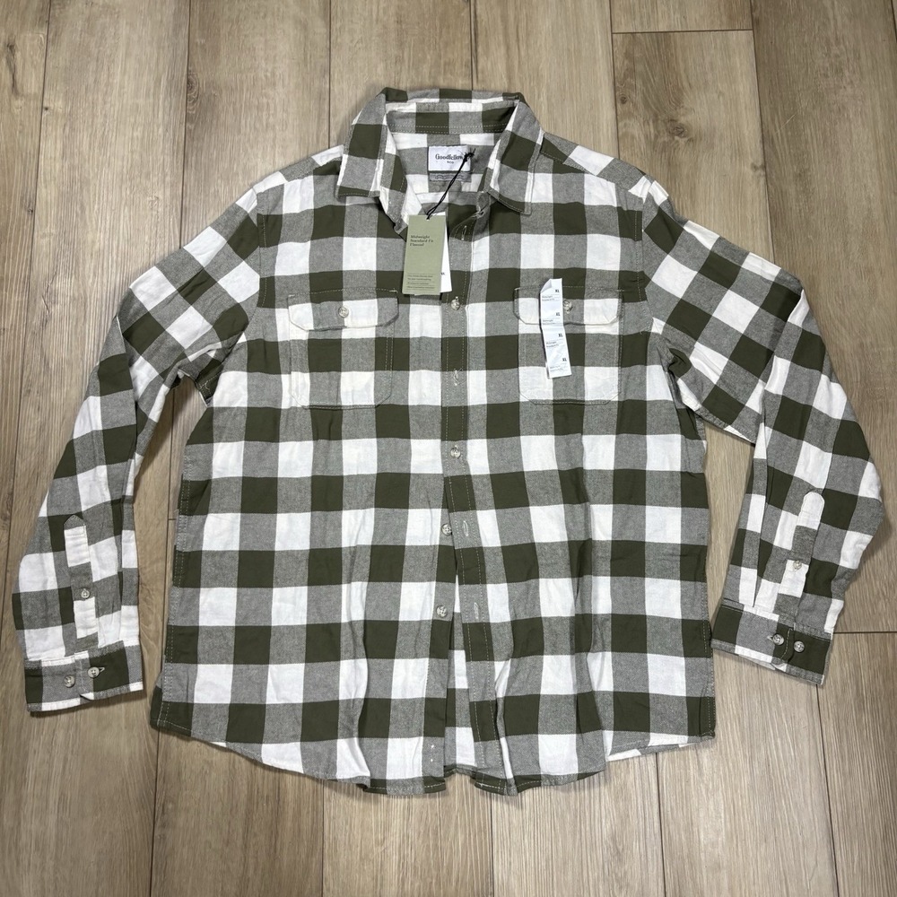 Goodfellow & Co Mens Green Midweight Standard Fit Flannel Shirt XL Lumber Jack
